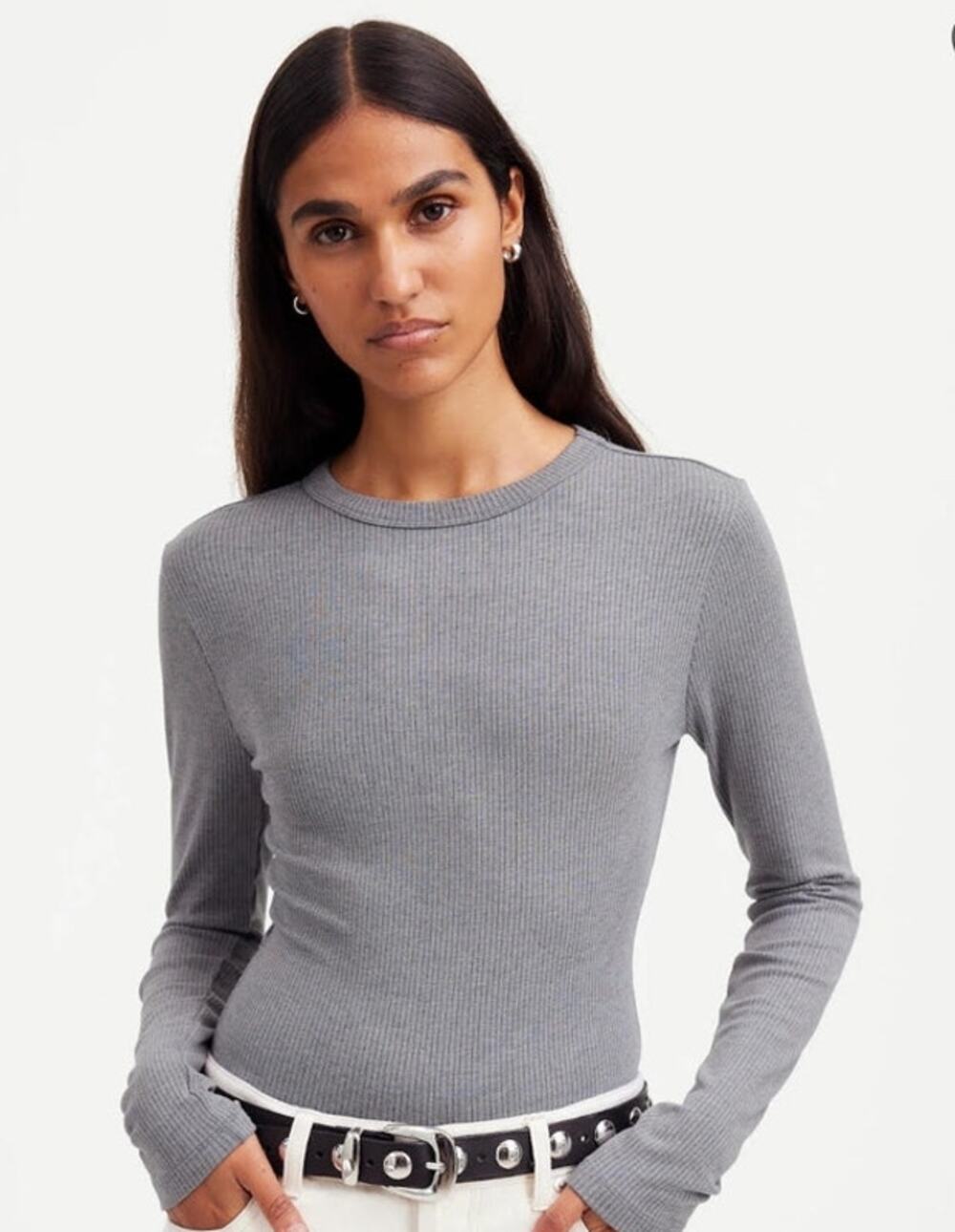 NWT Madewell Drapey Rib Long-Sleeve Tee Gray XXS